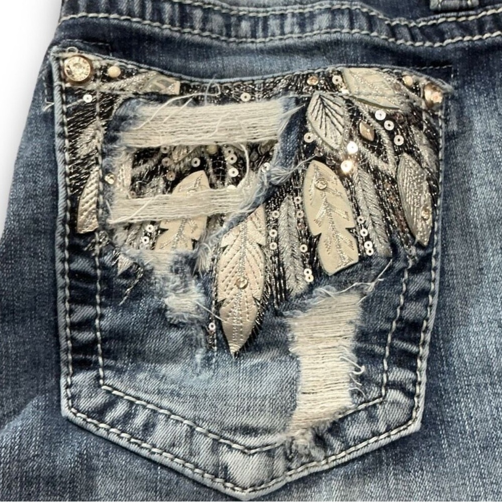 Miss Me E3363EBR Medium Stone Washed Mid-Rise Easy Boot Jeans with Embroidered &
